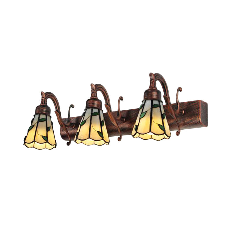 Three Head Leaf Vanity Light Stained Glass Copper Backplate NALANI