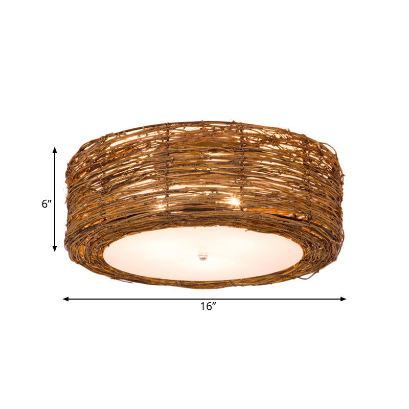 Handwoven Rattan Round Shade Flush Mount Light 3 Lights NALANI