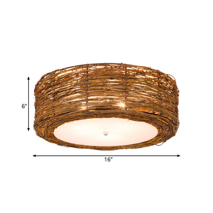 Handwoven Rattan Round Shade Flush Mount Light 3 Lights NALANI