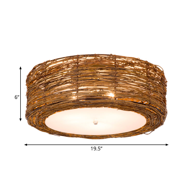 Handwoven Rattan Round Shade Flush Mount Light 3 Lights NALANI