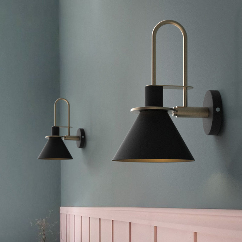 Cone Wall Lamp 1-Light LED Metal Wall Light Arched Arm Black NALANI