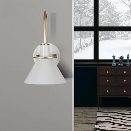 Cone Wall Lamp 1-Light LED Metal Wall Light Arched Arm White NALANI