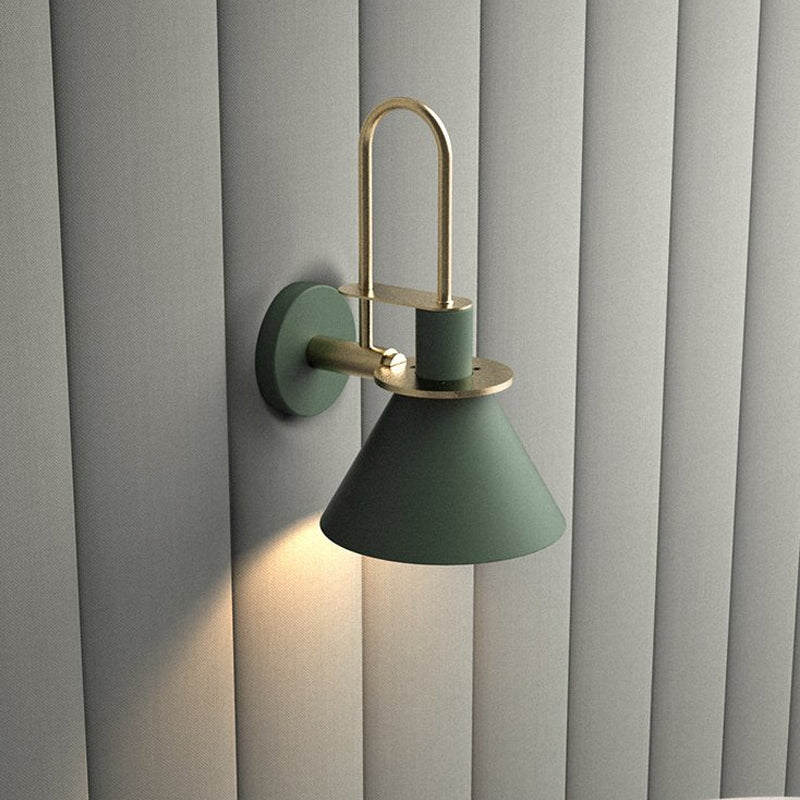 Cone Wall Lamp 1-Light LED Metal Wall Light Arched Arm Green NALANI