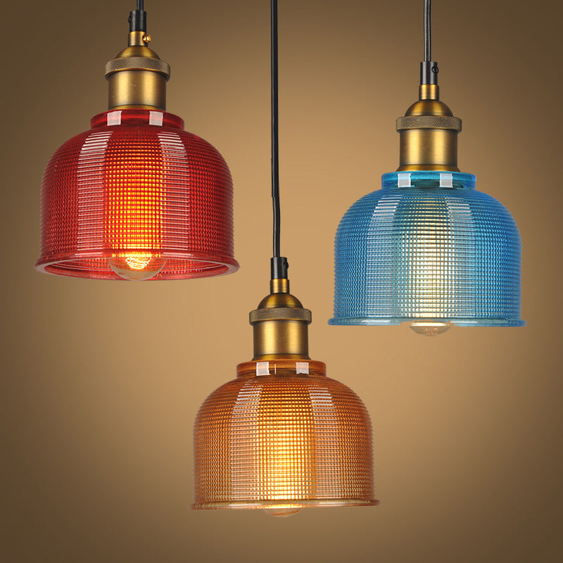 Retro Carillon Pendant Light 1 Light Gridded Glass Shade Red NALANI