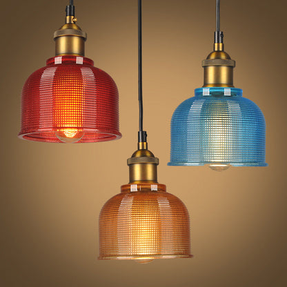 Retro Carillon Pendant Light 1 Light Gridded Glass Shade Red NALANI