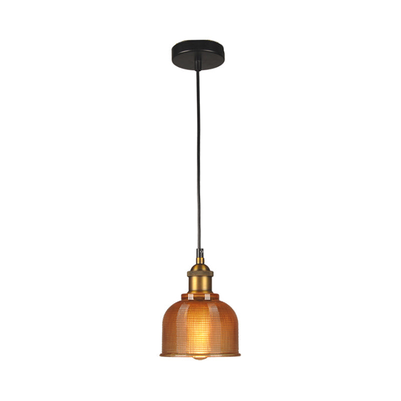 Retro Carillon Pendant Light 1 Light Gridded Glass Shade Orange NALANI