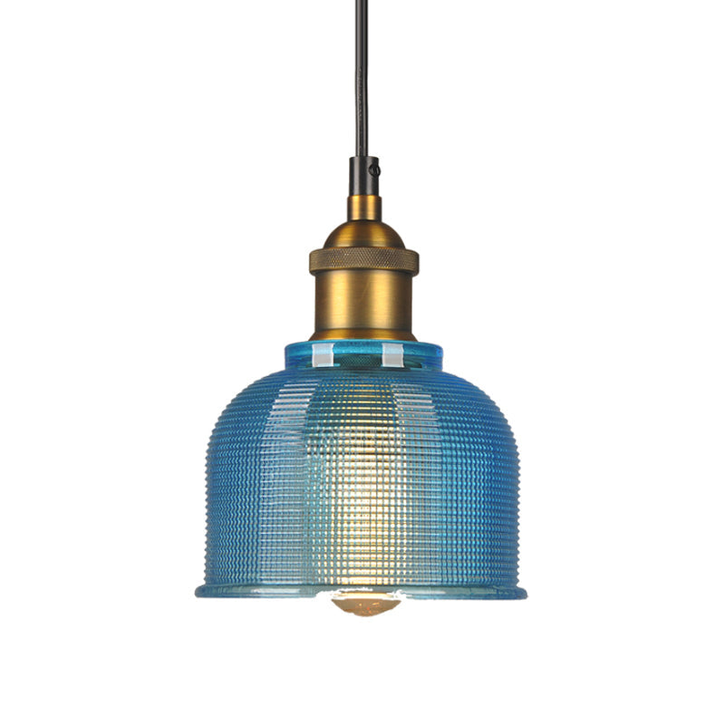 Retro Carillon Pendant Light 1 Light Gridded Glass Shade Blue NALANI