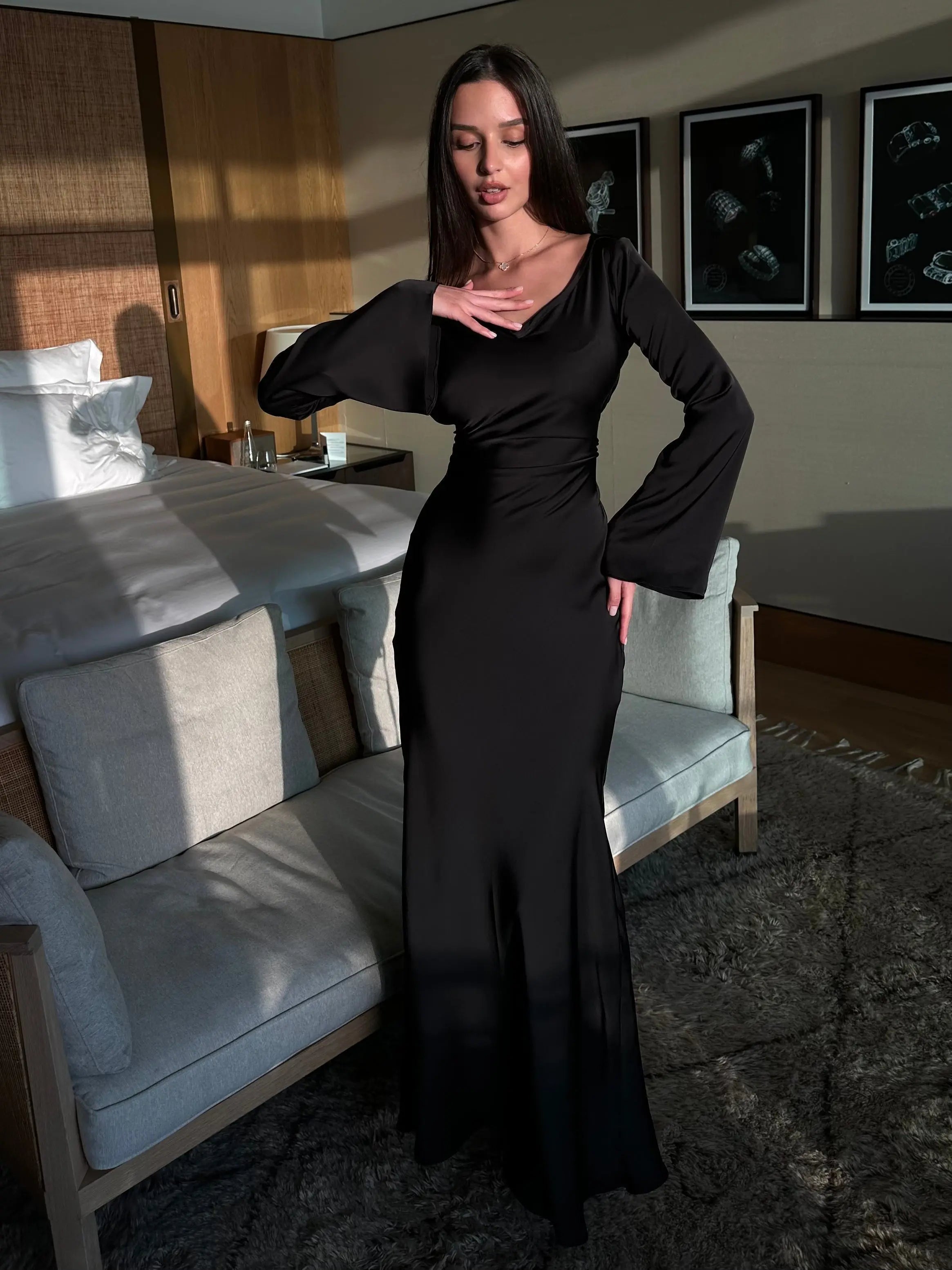 Women’s Long Sleeve Dress | Maxi With Clean Lines And Sleek Silhouette For Day To Night Wear, Effortless Maxi