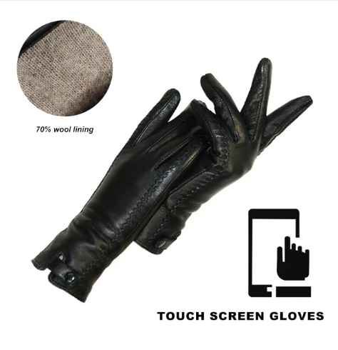 Vintage Leather Gloves With Wool Lining For Winter NALANI