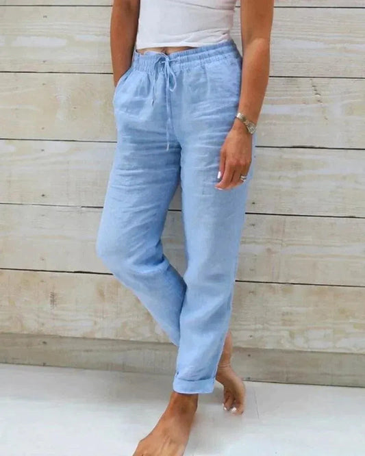 Women's Caleni Trousers - Cotton - Relaxed Fit - Elastic Waist with Drawstring - Lightweight