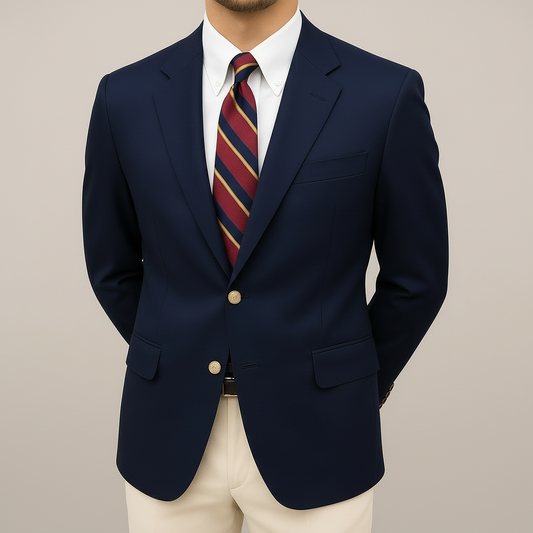 Navy Mens Formal Blazer With Notch Lapel And Gold Button