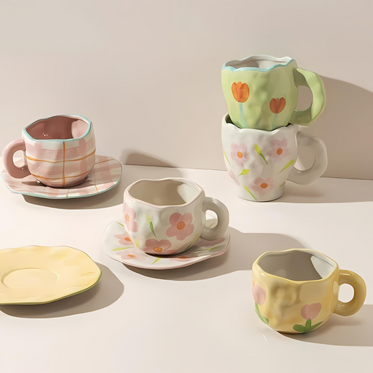 Handmade Mug and Saucer Set with Unique Artistic Designs NaLani
