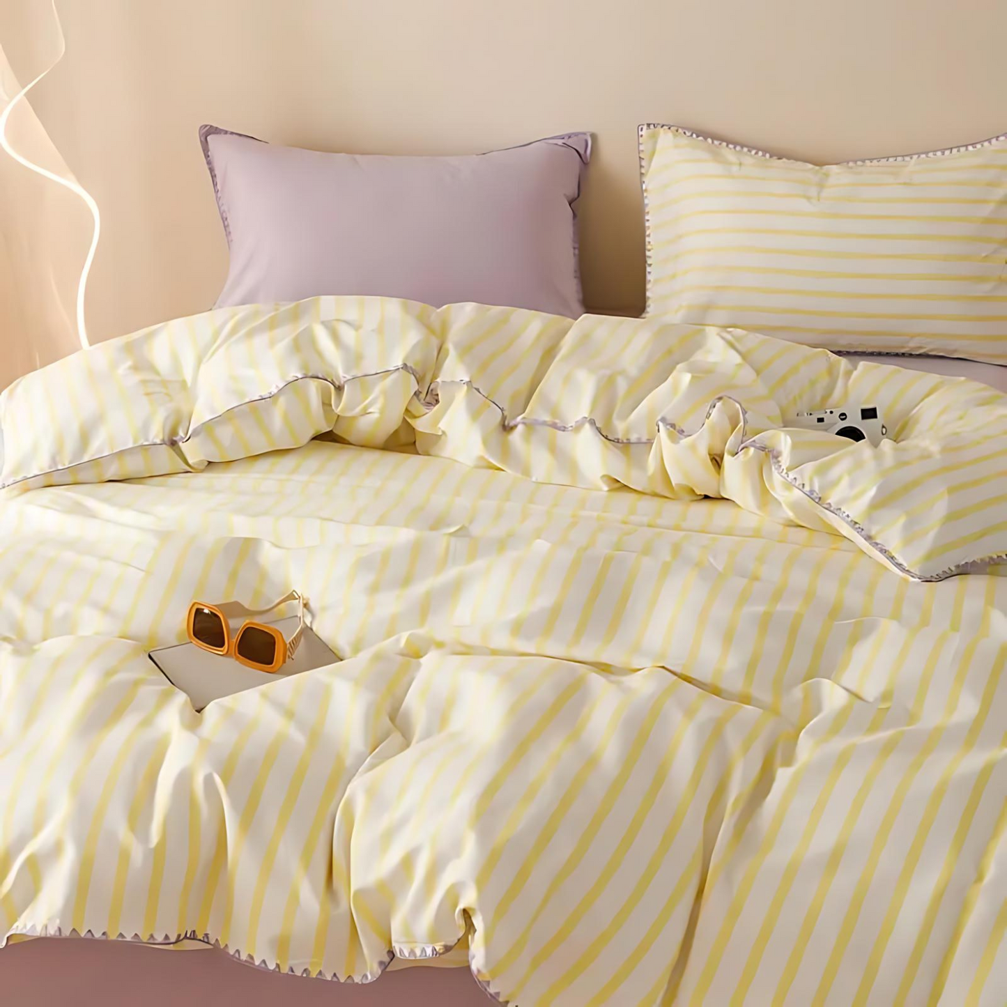 Timeless Laura Bedding Set with Doona Cover and Pillowcases Purple & Yellow NaLani