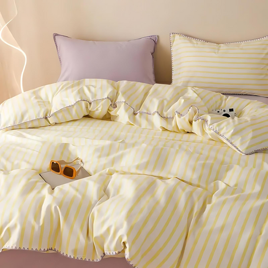Timeless Laura Bedding Set with Doona Cover and Pillowcases Purple & Yellow NaLani
