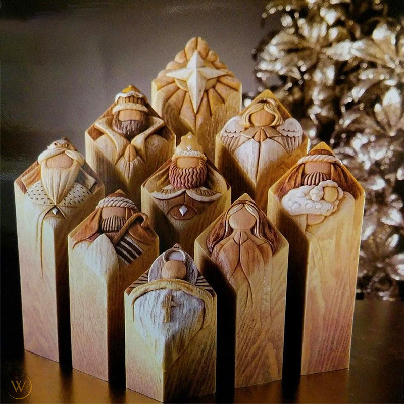 Elegant Christmas Nativity Pillar Figures Set of 9 for Decor NaLani