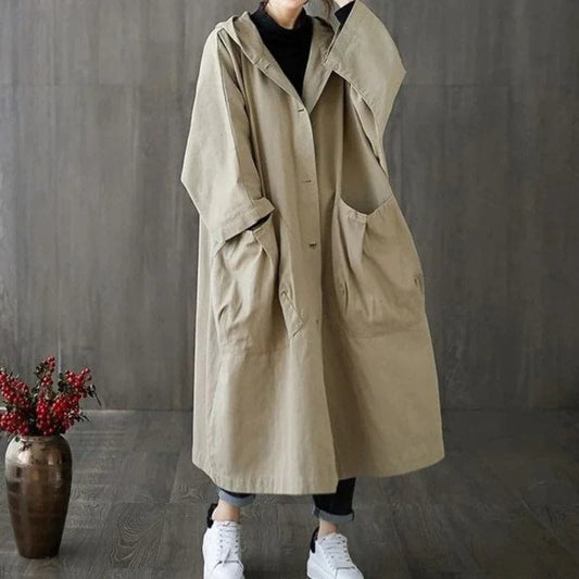 Serado Women’s Trenchcoat – Oversized Fit – Long Length – Hooded – Large Pockets