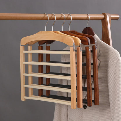 Wooden Multi Tier Trouser Rack Wrinkle Free Closet Organizer