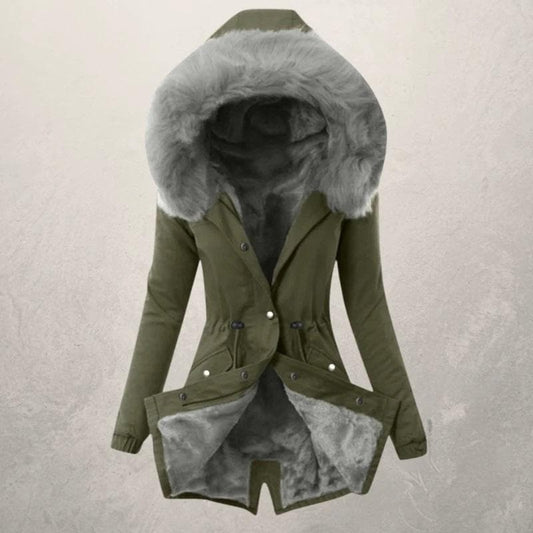 Liana | Women’s Parka Winter Jacket – Mid-Length Fit – Faux Fur Lined – Hooded with Button Closure