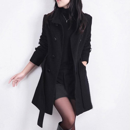 Serado - Women’s Trench Coat – Wool Blend – Tailored Fit – Double-Breasted – Belted Waist