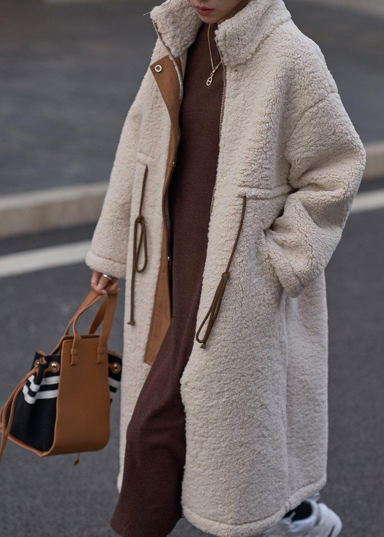 Plus Size Wool Fleece Winter Coat With High Neck Drawstring NALANI