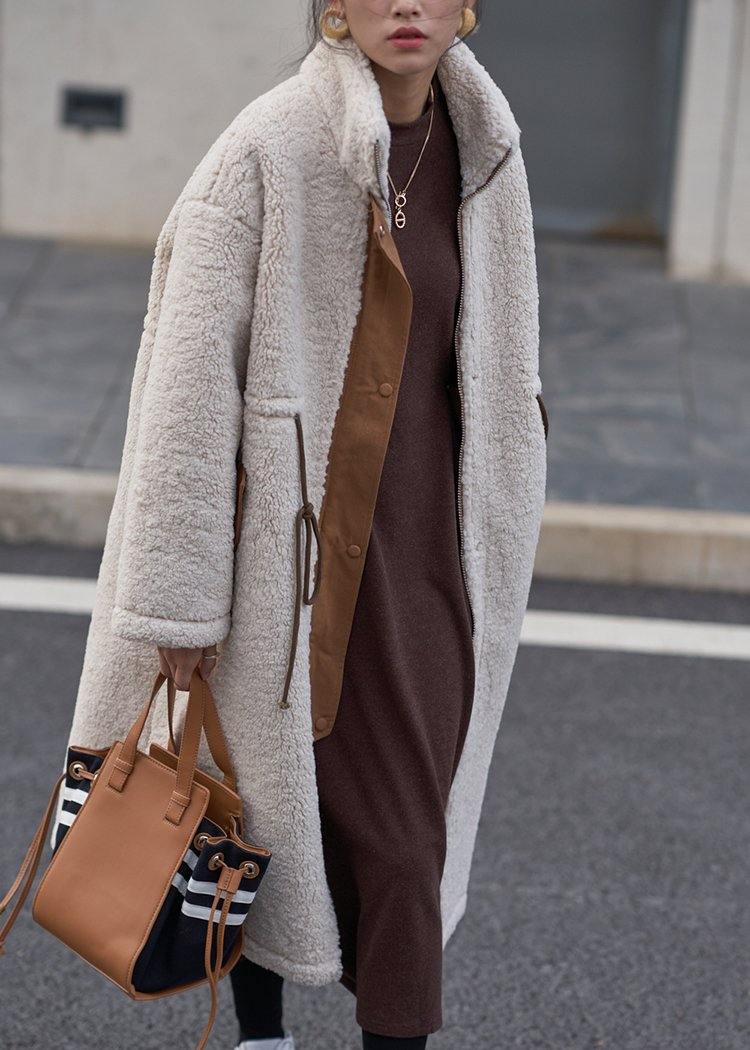 Plus Size Wool Fleece Winter Coat With High Neck Drawstring NALANI