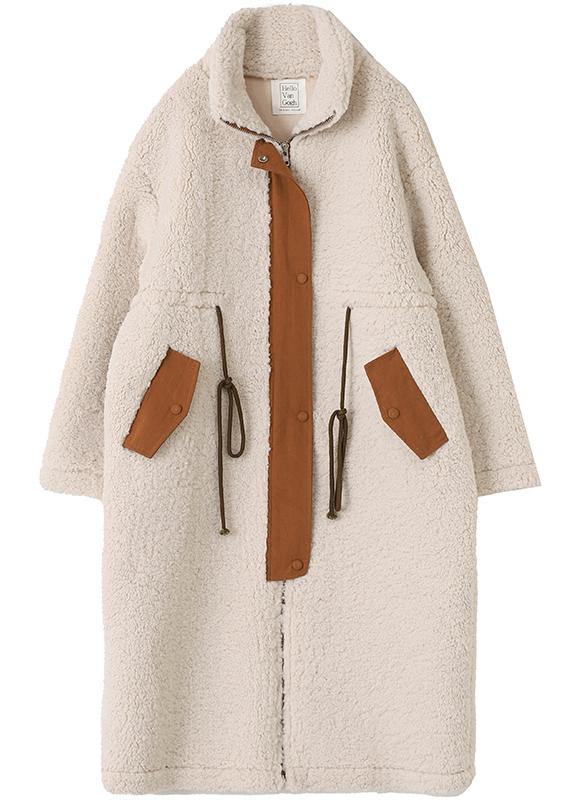 Plus Size Wool Fleece Winter Coat With High Neck Drawstring NALANI