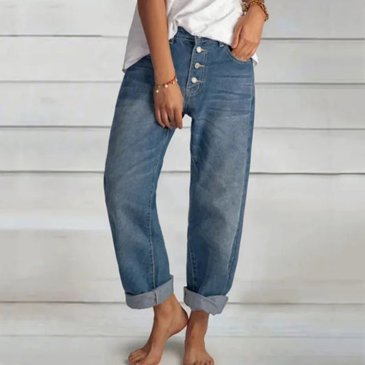 Caleni | Women's high-waisted casual loose denim jeans