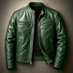 Men's Leather Jacket - Vintage Vegan Leather Zip Jacket with Pockets