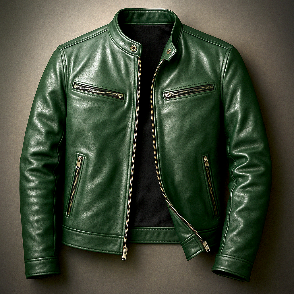 Men's Leather Jacket - Vintage Vegan Leather Zip Jacket with Pockets
