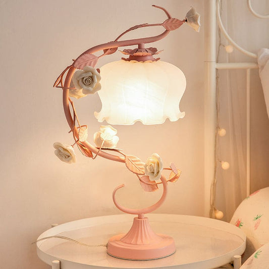 Pastoral Style Table Lamp with Ceramic Rose for Elegant Decor Pink NALANI