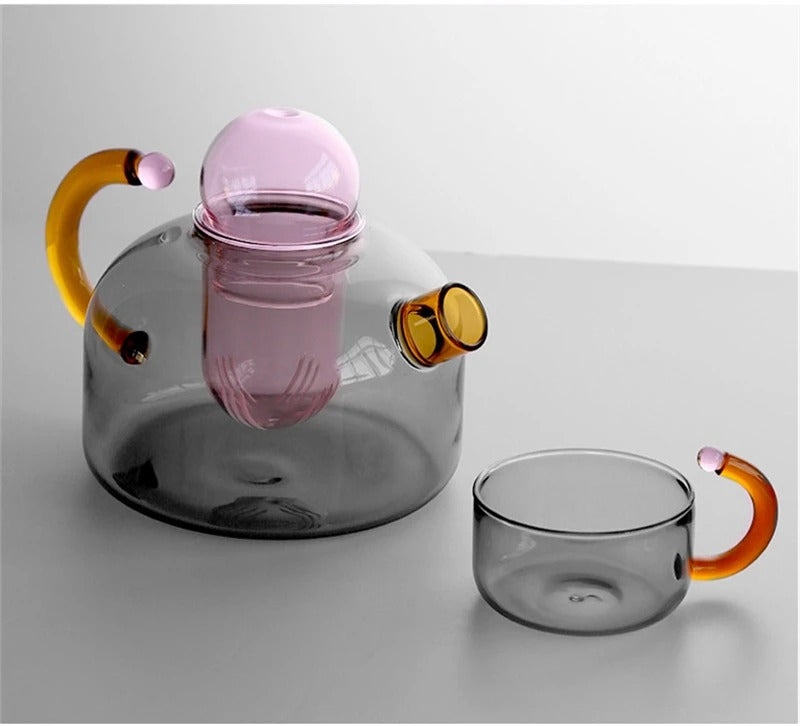 Neo Tokyo Teapot and Mug Set Modern Neon Glass Design NaLani