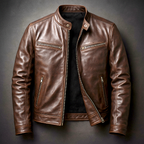 Men's Leather Jacket - Vintage Vegan Leather Zip Jacket with Pockets