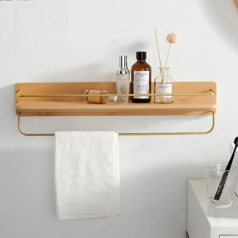 Bamboo Wall Mounted Coat Rack Shelf For Bathroom Entryway NALANI