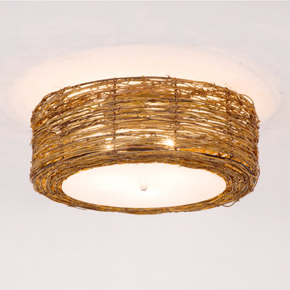 Handwoven Rattan Round Shade Flush Mount Light 3 Lights Brown NALANI