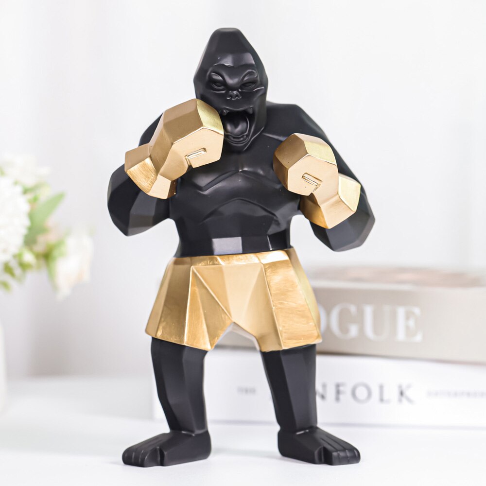 Geometric Gorilla Boxer Sculpture Unique Home Decor Accent Piece Golden shorts NaLani