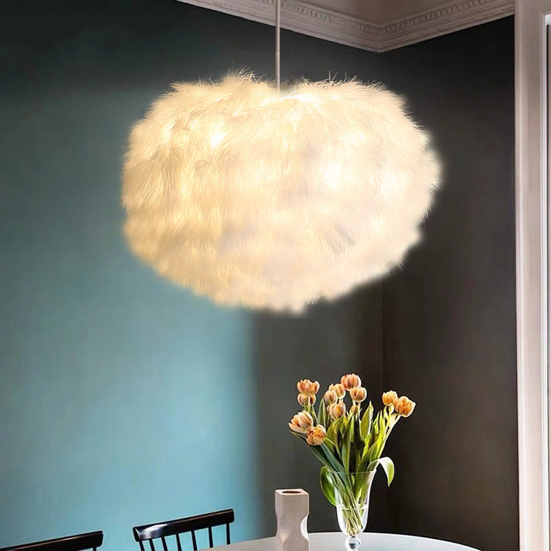 Feather Chandelier Spherical Modern Dining Room Light White NALANI