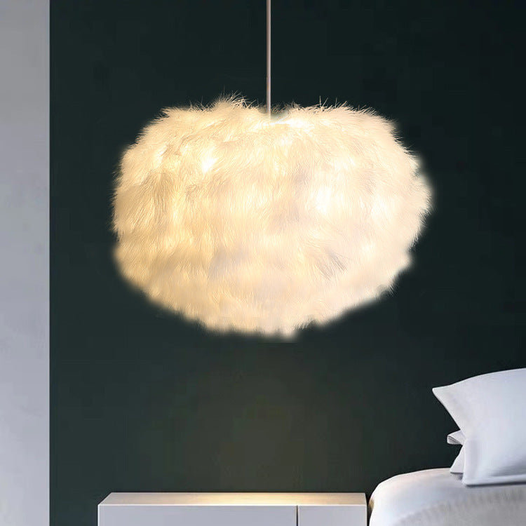 Feather Chandelier Spherical Modern Dining Room Light White NALANI