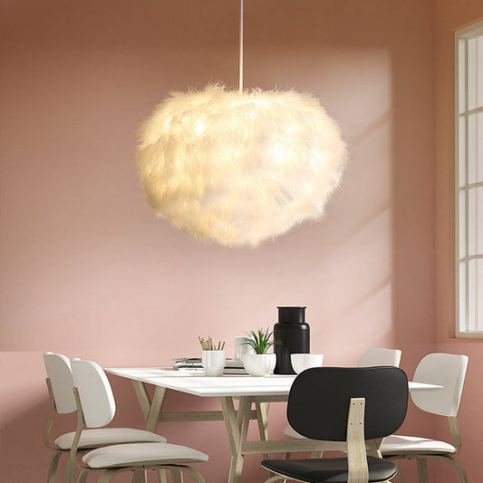 Feather Chandelier Spherical Modern Dining Room Light White NALANI
