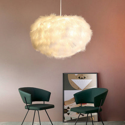 Feather Chandelier Spherical Modern Dining Room Light White NALANI