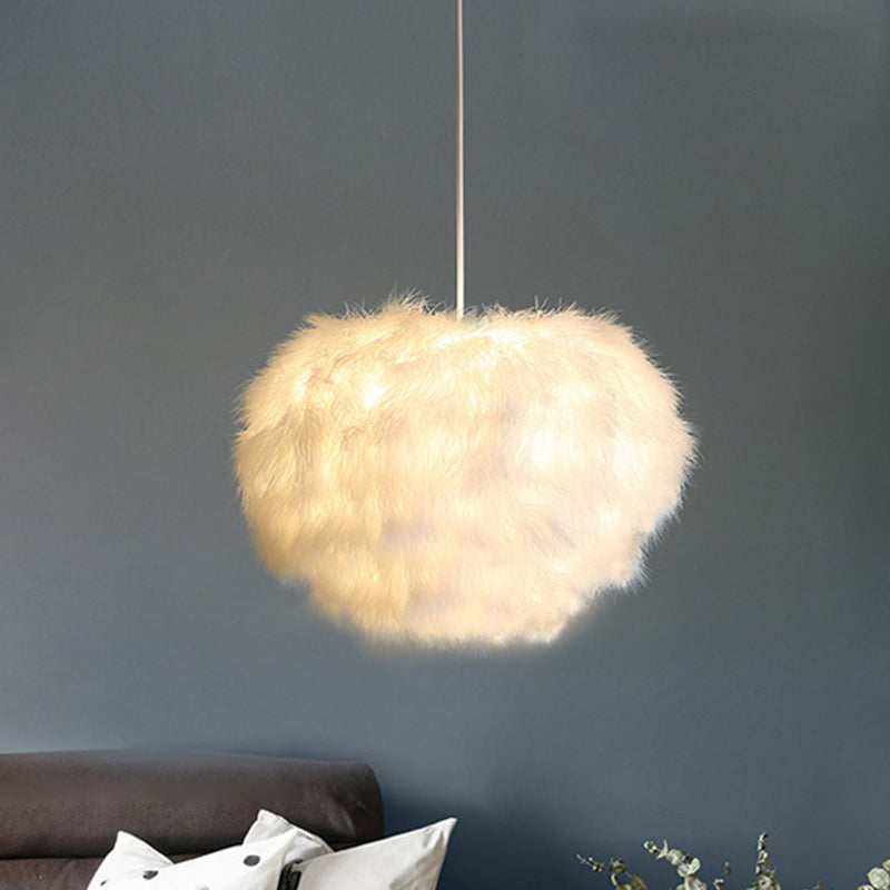 Feather Chandelier Spherical Modern Dining Room Light White NALANI