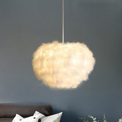 Feather Chandelier Spherical Modern Dining Room Light White NALANI