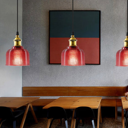 Industrial Ribbed Glass Bell Pendant Light For Dining Room NALANI