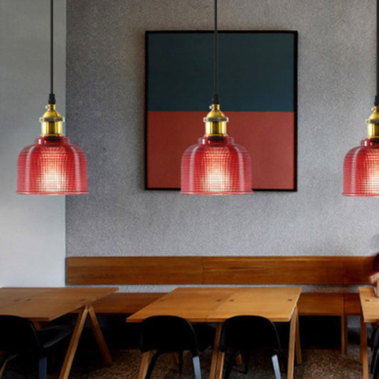 Industrial Ribbed Glass Bell Pendant Light For Dining Room NALANI