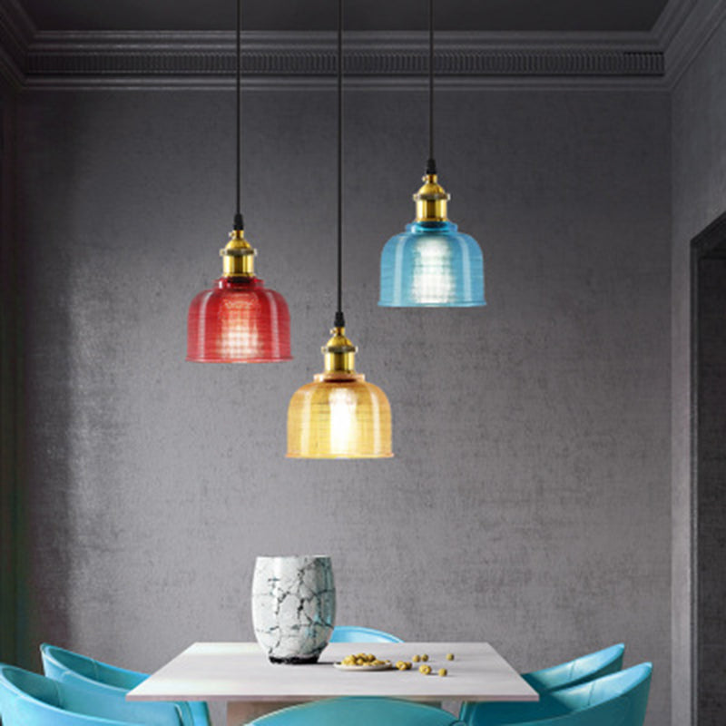 Industrial Ribbed Glass Bell Pendant Light For Dining Room NALANI