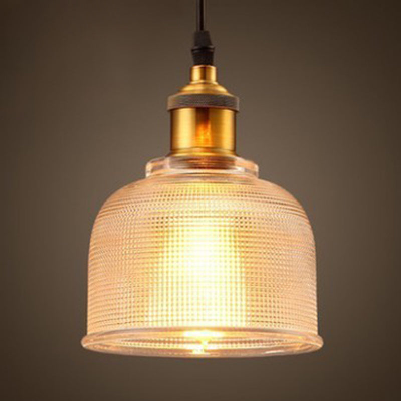 Industrial Ribbed Glass Bell Pendant Light For Dining Room Clear NALANI