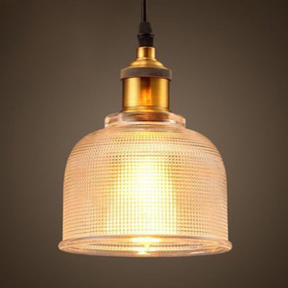 Industrial Ribbed Glass Bell Pendant Light For Dining Room Clear NALANI