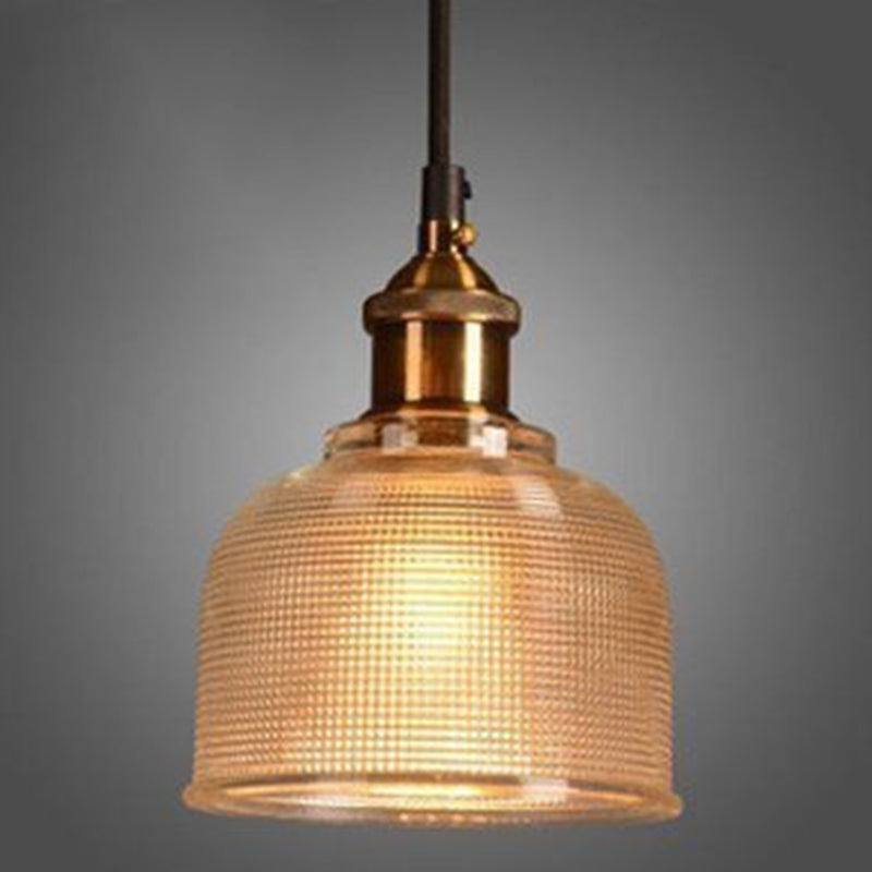 Industrial Ribbed Glass Bell Pendant Light For Dining Room Amber NALANI