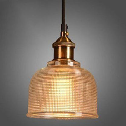 Industrial Ribbed Glass Bell Pendant Light For Dining Room Amber NALANI