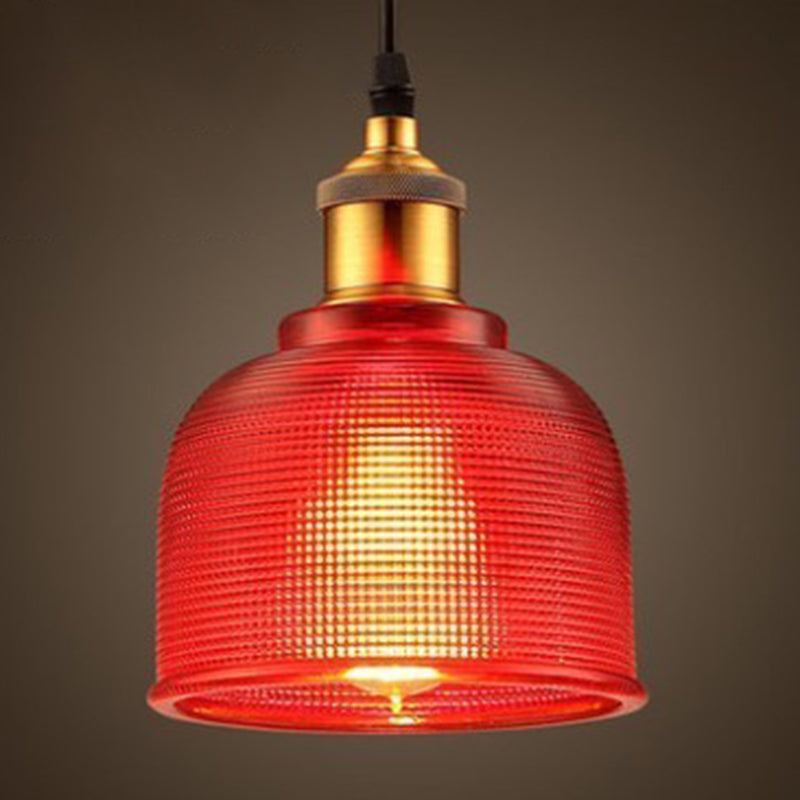 Industrial Ribbed Glass Bell Pendant Light For Dining Room Red NALANI