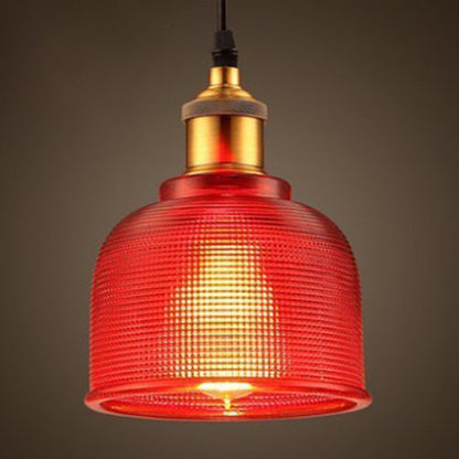 Industrial Ribbed Glass Bell Pendant Light For Dining Room Red NALANI